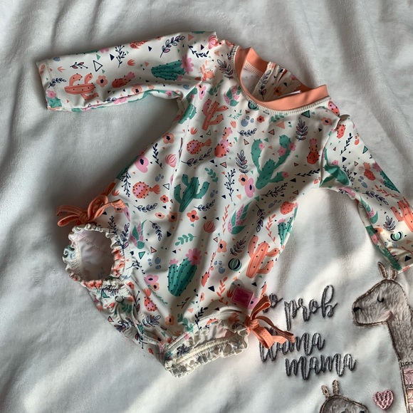RuffleButts® Baby Girls Long Sleeve One Piece Swimsuit w/UPF 50+ Sun Protection - Picture 5 of 6